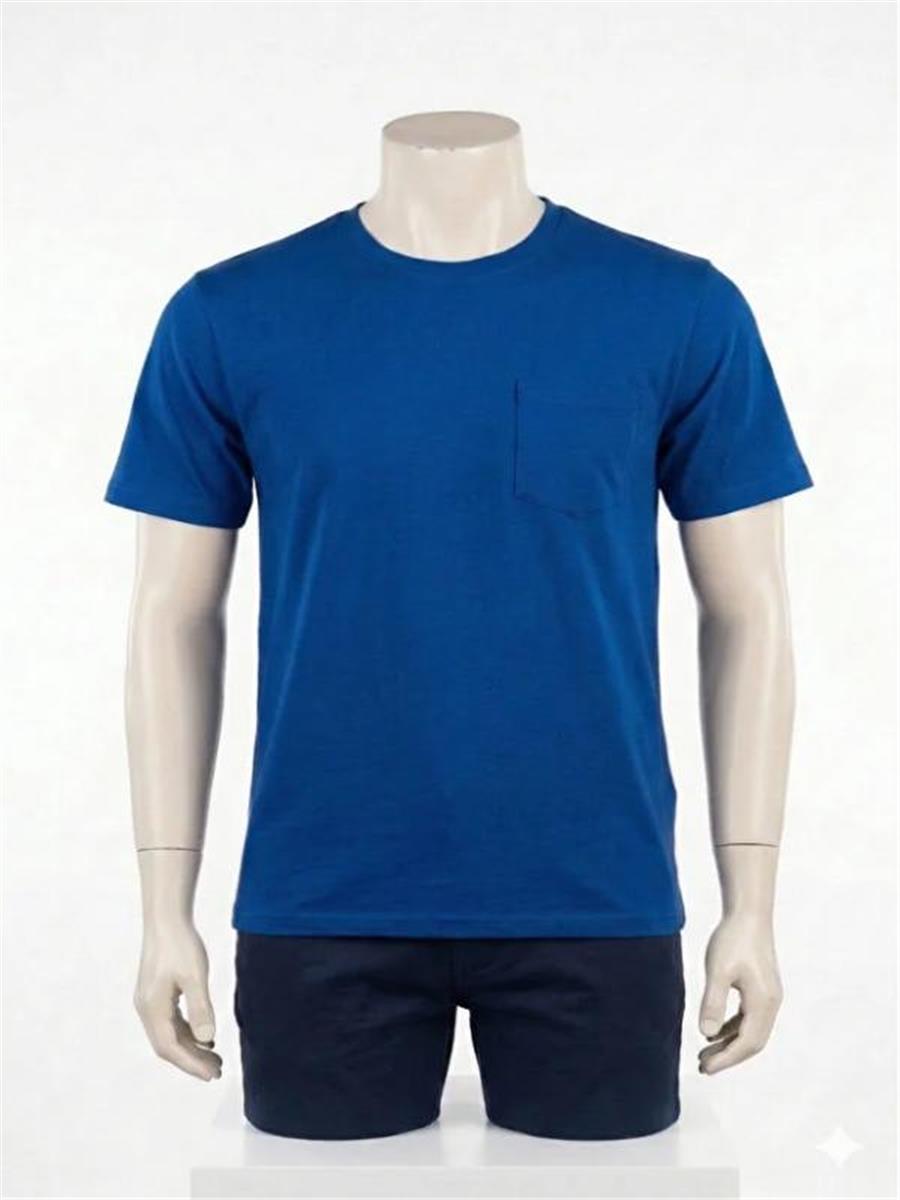 Yazlık Bisiklet Yaka Penye Tshirt %100 Pamuklu Sol Göğüs Cepli